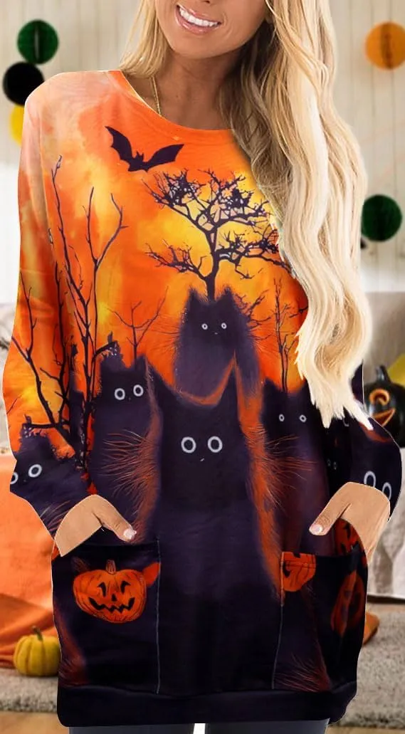 MNLYBABY Women Halloween Sweatshirt Funny Grimace Graphic Print Long Sleeve Shirt Pullover Dress Fall Tops