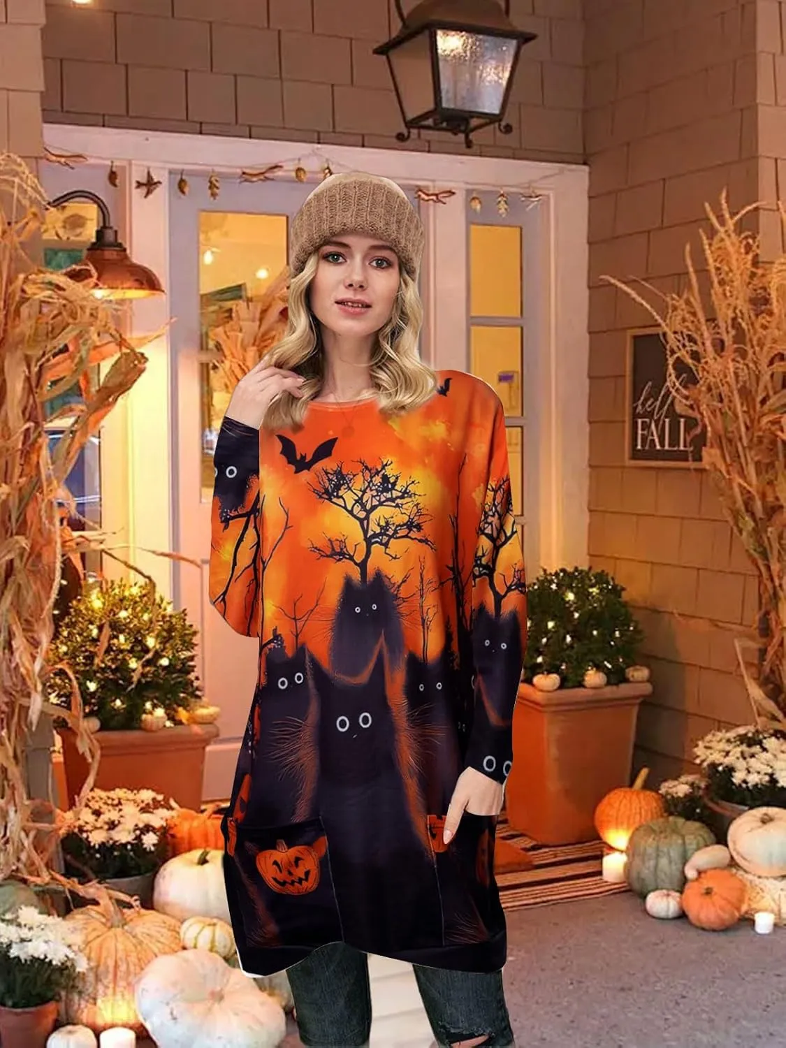 MNLYBABY Women Halloween Sweatshirt Funny Grimace Graphic Print Long Sleeve Shirt Pullover Dress Fall Tops