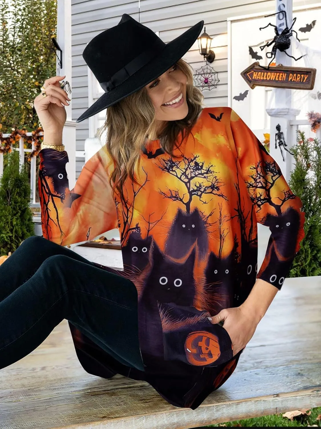 MNLYBABY Women Halloween Sweatshirt Funny Grimace Graphic Print Long Sleeve Shirt Pullover Dress Fall Tops
