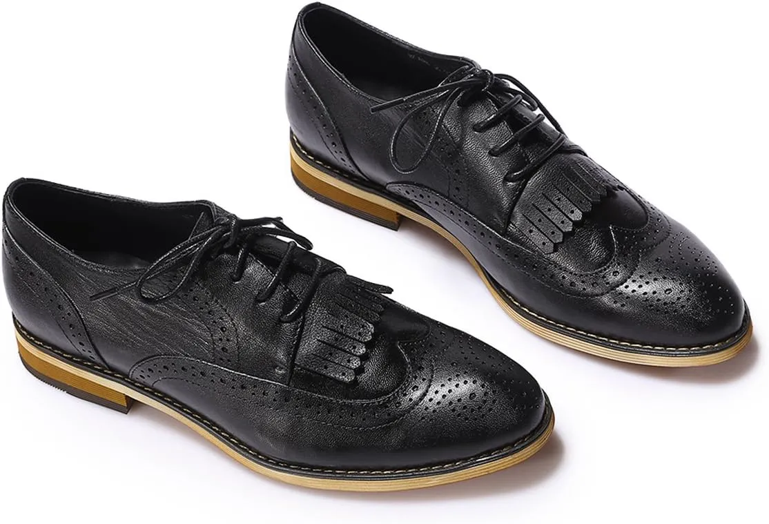 Mona flying Women's Handcrafted Wingtip Oxfords Brogue Vintage Lace up Leather Shoes for Ladies