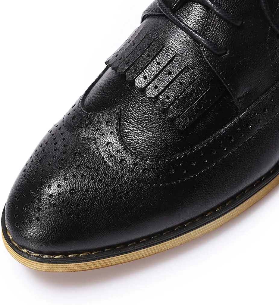 Mona flying Women's Handcrafted Wingtip Oxfords Brogue Vintage Lace up Leather Shoes for Ladies