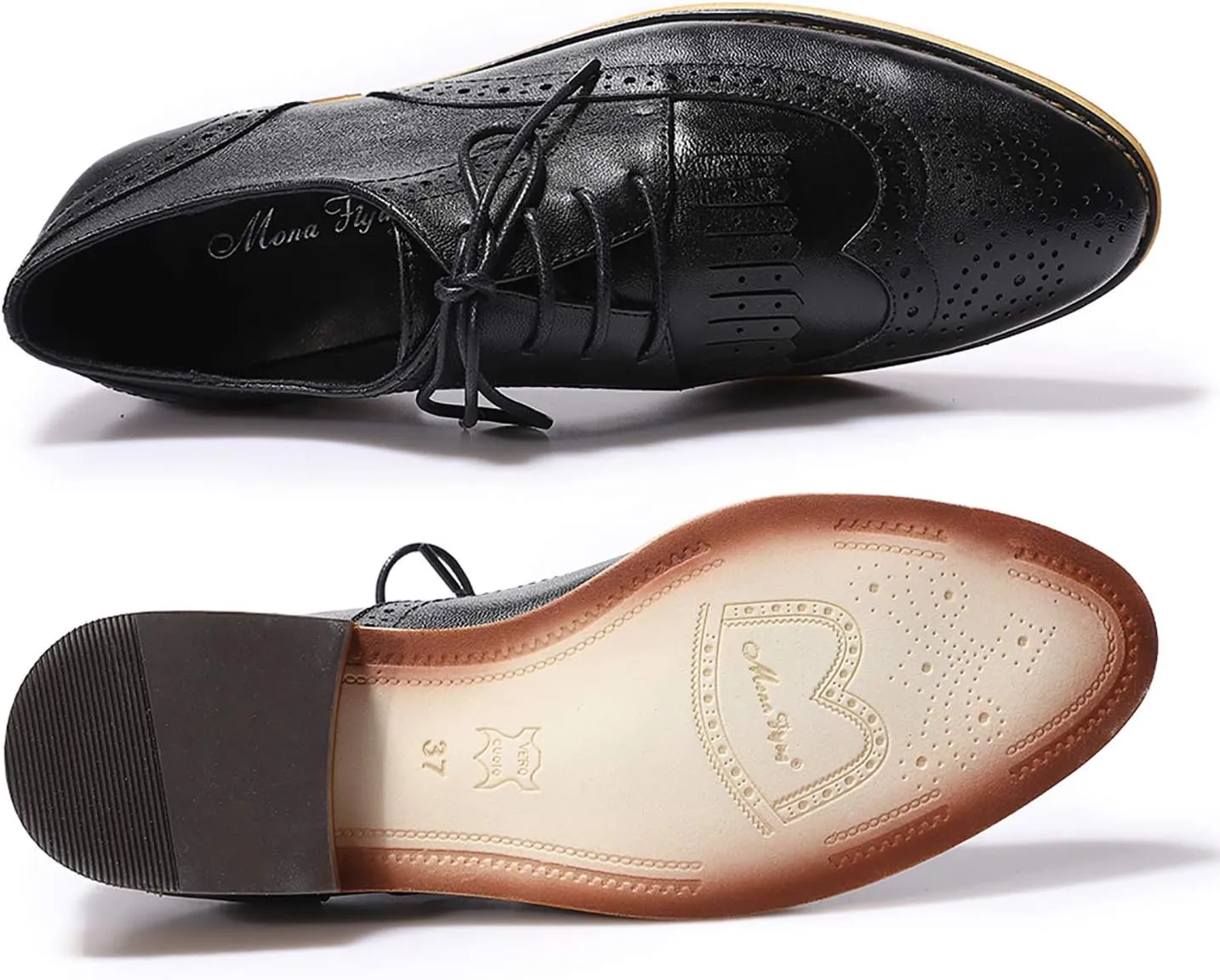 Mona flying Women's Handcrafted Wingtip Oxfords Brogue Vintage Lace up Leather Shoes for Ladies