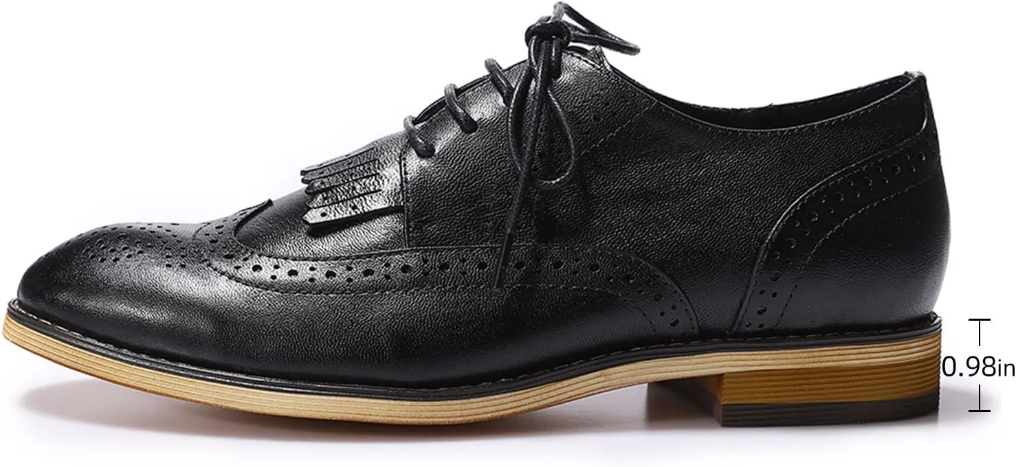 Mona flying Women's Handcrafted Wingtip Oxfords Brogue Vintage Lace up Leather Shoes for Ladies