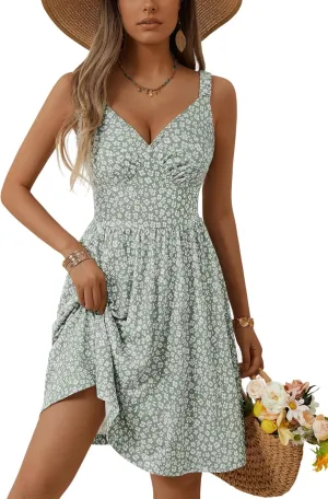 MSBASIC Womens Summer Dresses 2025 Sleeveless V Neck Mini Elastic Wide Strap Beach Vacation Sun Dress