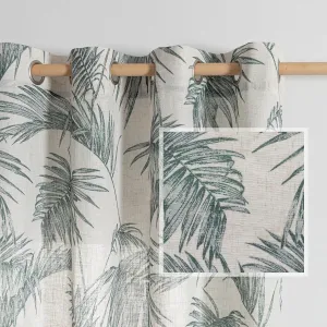 MYSKY HOME Linen Curtains for Living Room 84 inch Length 2 Panels Set Decor Semi Sheer Curtains Green Tropical Palm Leaves Plant Pattern Window Drapes for Bedroom Dining Room Patio, Green, 2 Pcs