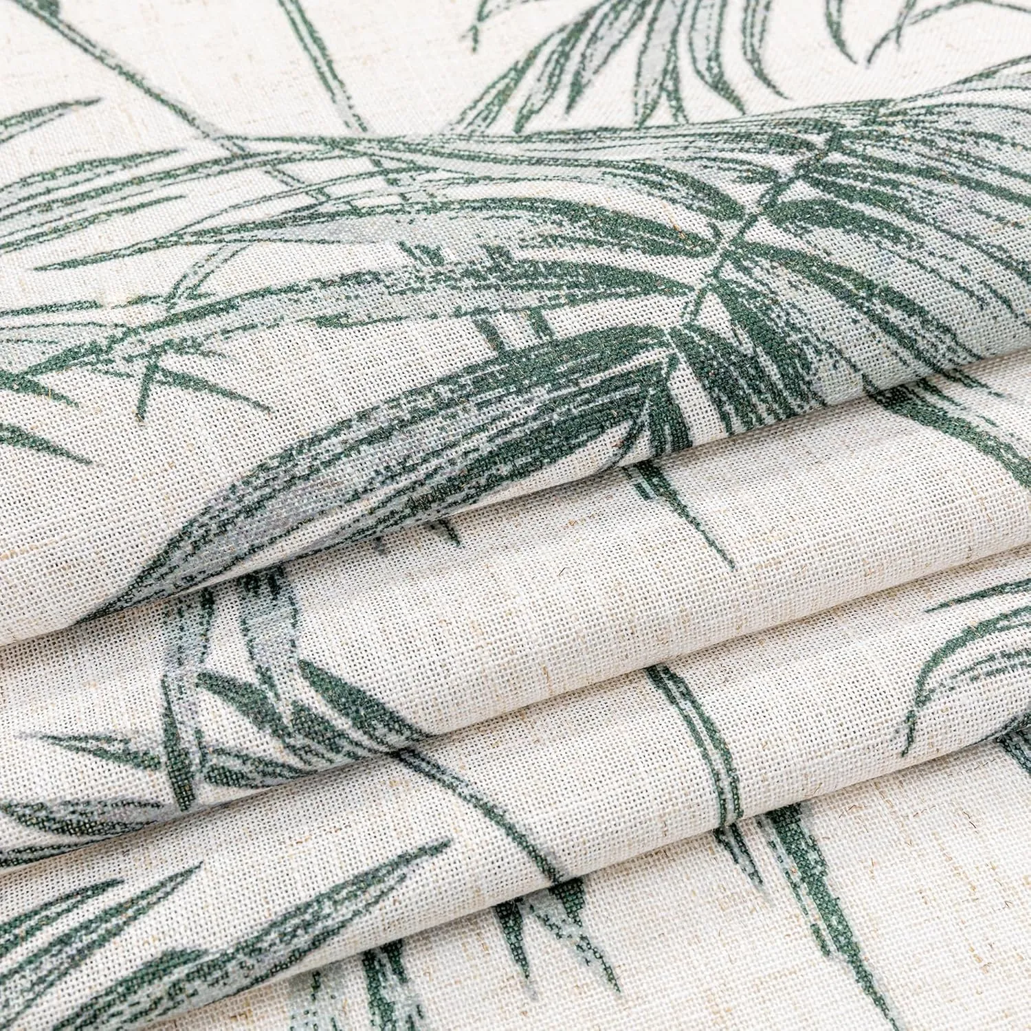 MYSKY HOME Linen Curtains for Living Room 84 inch Length 2 Panels Set Decor Semi Sheer Curtains Green Tropical Palm Leaves Plant Pattern Window Drapes for Bedroom Dining Room Patio, Green, 2 Pcs