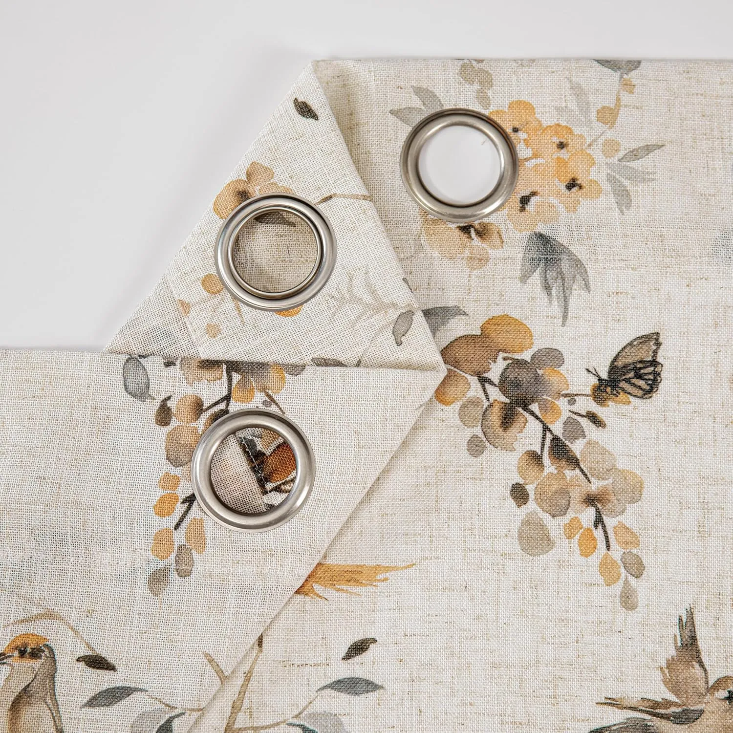 MYSKY HOME Linen Curtains for Living Room 84 inch Length 2 Panels Set Decor Style Bird Leaves Plant Pattern Semi Sheer Window Drapes for Bedroom Dining Room Patio, Orange, 2 Pcs