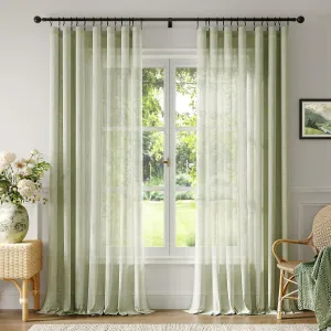 Natural Linen Curtains for Living Room 90 Inch Length 2 Panels Set, Light Filtering Semi Sheer Window Curtain Drapes for Bedroom with Curtain Rings and Clips, 52 Inch Wide Each Panel, Sage