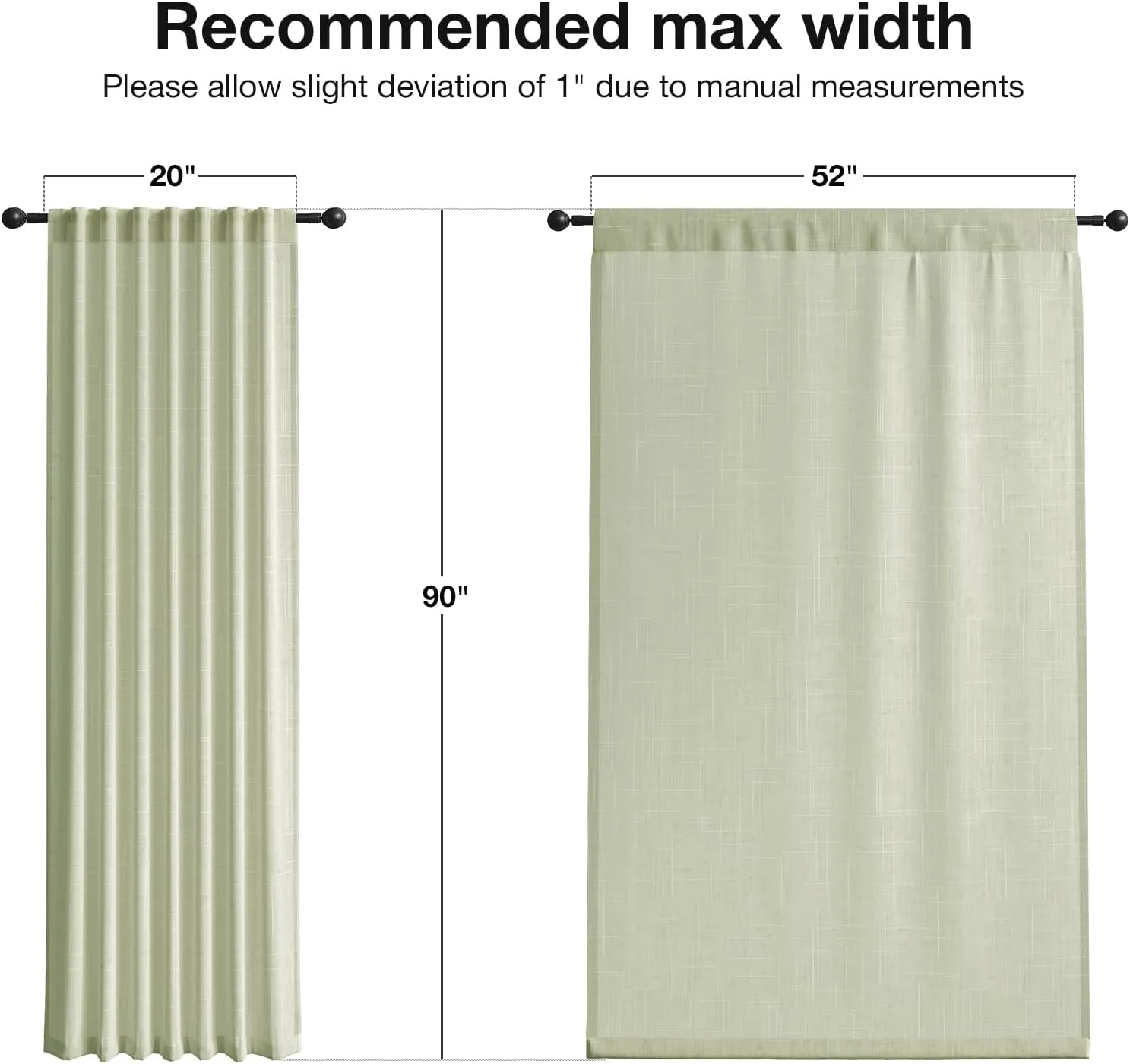 Natural Linen Curtains for Living Room 90 Inch Length 2 Panels Set, Light Filtering Semi Sheer Window Curtain Drapes for Bedroom with Curtain Rings and Clips, 52 Inch Wide Each Panel, Sage