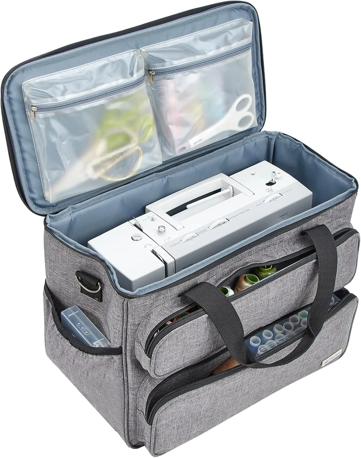 NICOGENA Sewing Machine Carrying Case, Universal Travel Tote Bag with Shoulder Strap for Singer, Brother, Janome and Accessories, Grey