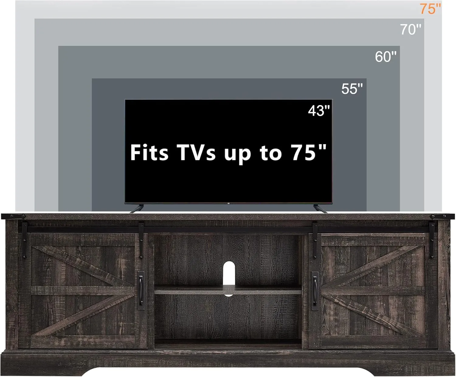 OKD Farmhouse TV Stand for 75 Inch TV with Sliding Barn Door, Rustic Wood Entertainment Center Large Media Console Cabinet Long Television Stands for 70 Inch TVs, Dark Rustic Oak