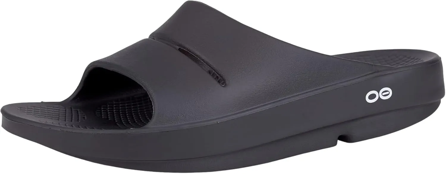 OOFOS OOahh Slide, Black - Men’s Size 7, Women’s Size 9 - Lightweight Recovery Footwear - Reduces Stress on Feet, Joints & Back - Machine Washable
