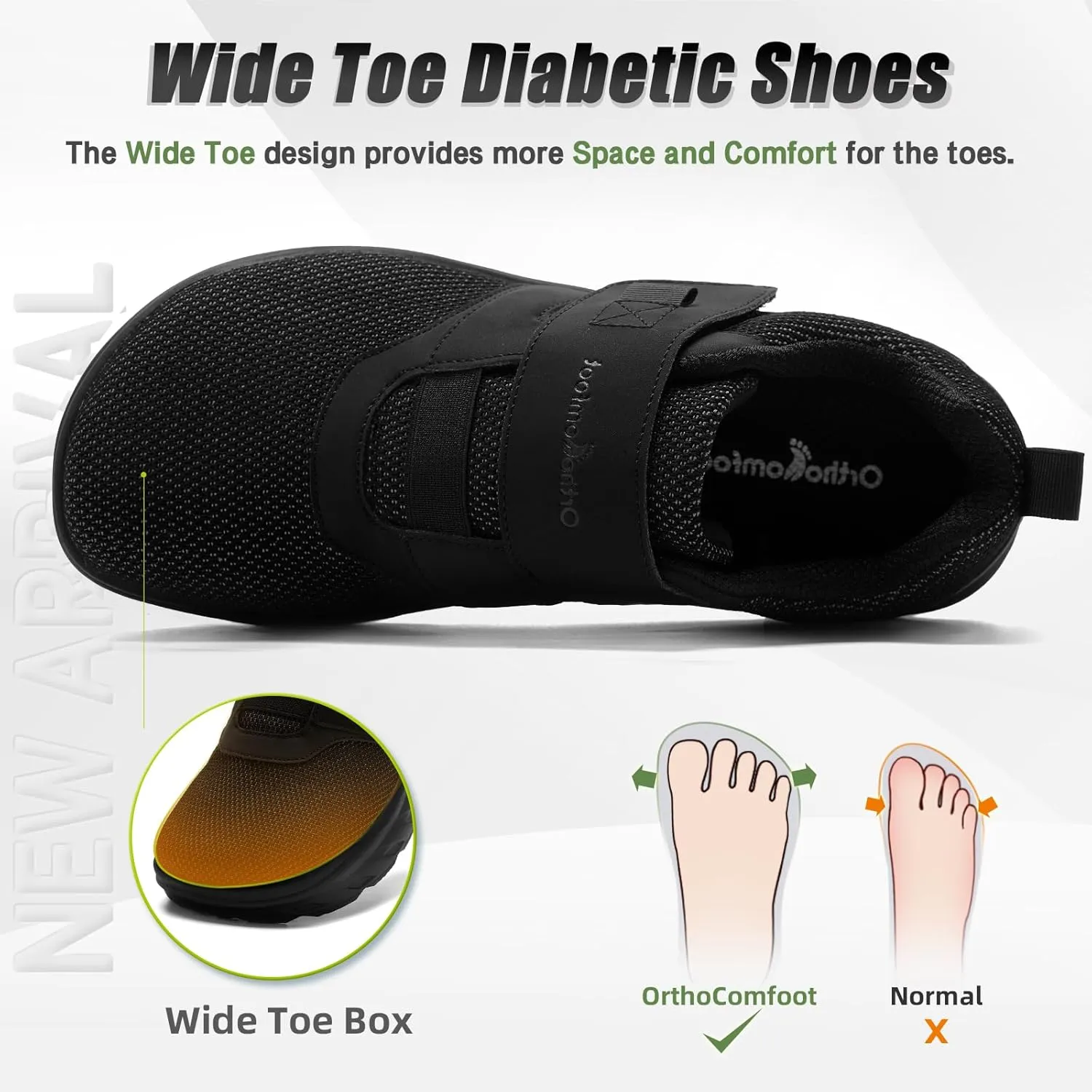 OrthoComfoot Men's Orthopedic Diabetic Wide Walking Shoes: Comfortable Cushion Arch Support Plantar Fasciitis Sneakers, Orthotic High Arch Swollen Feet Adjustable Work Shoes for Ankle and Heel Pain