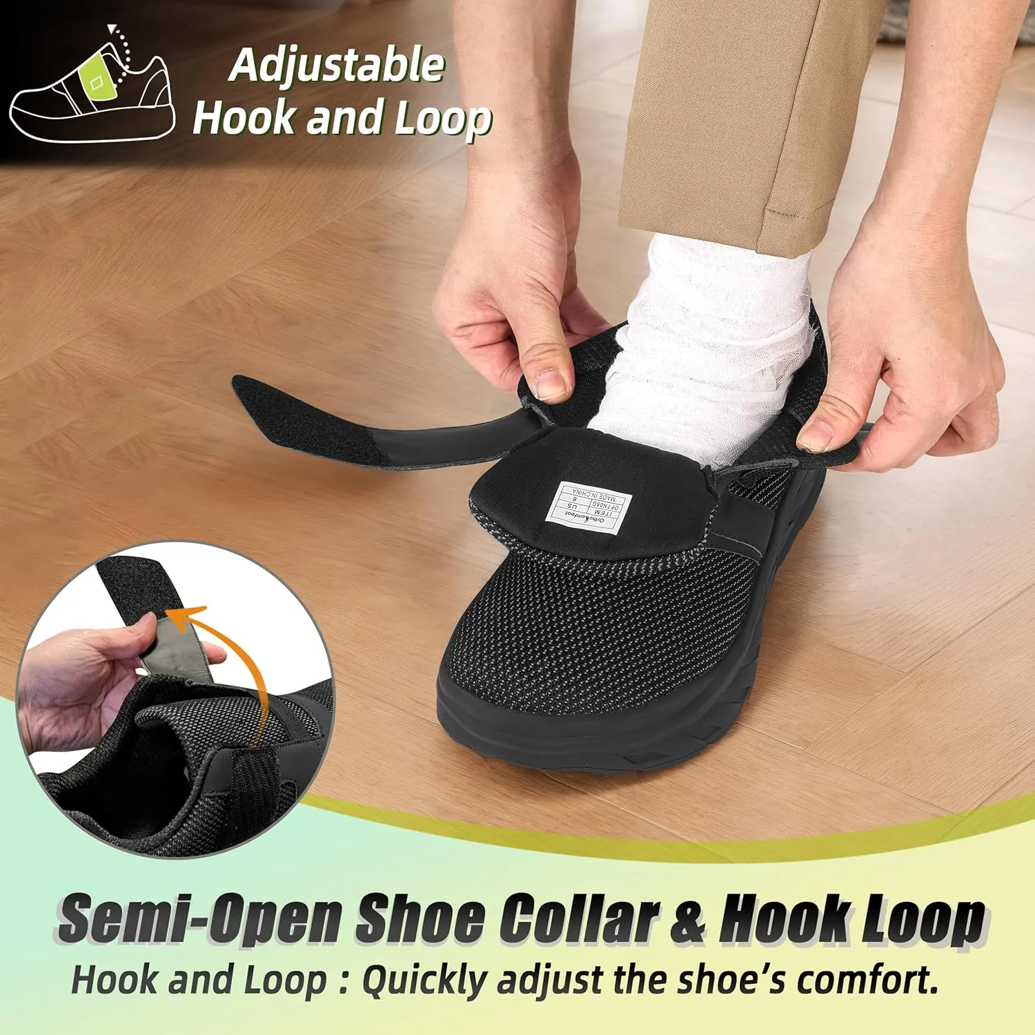 OrthoComfoot Men's Orthopedic Diabetic Wide Walking Shoes: Comfortable Cushion Arch Support Plantar Fasciitis Sneakers, Orthotic High Arch Swollen Feet Adjustable Work Shoes for Ankle and Heel Pain