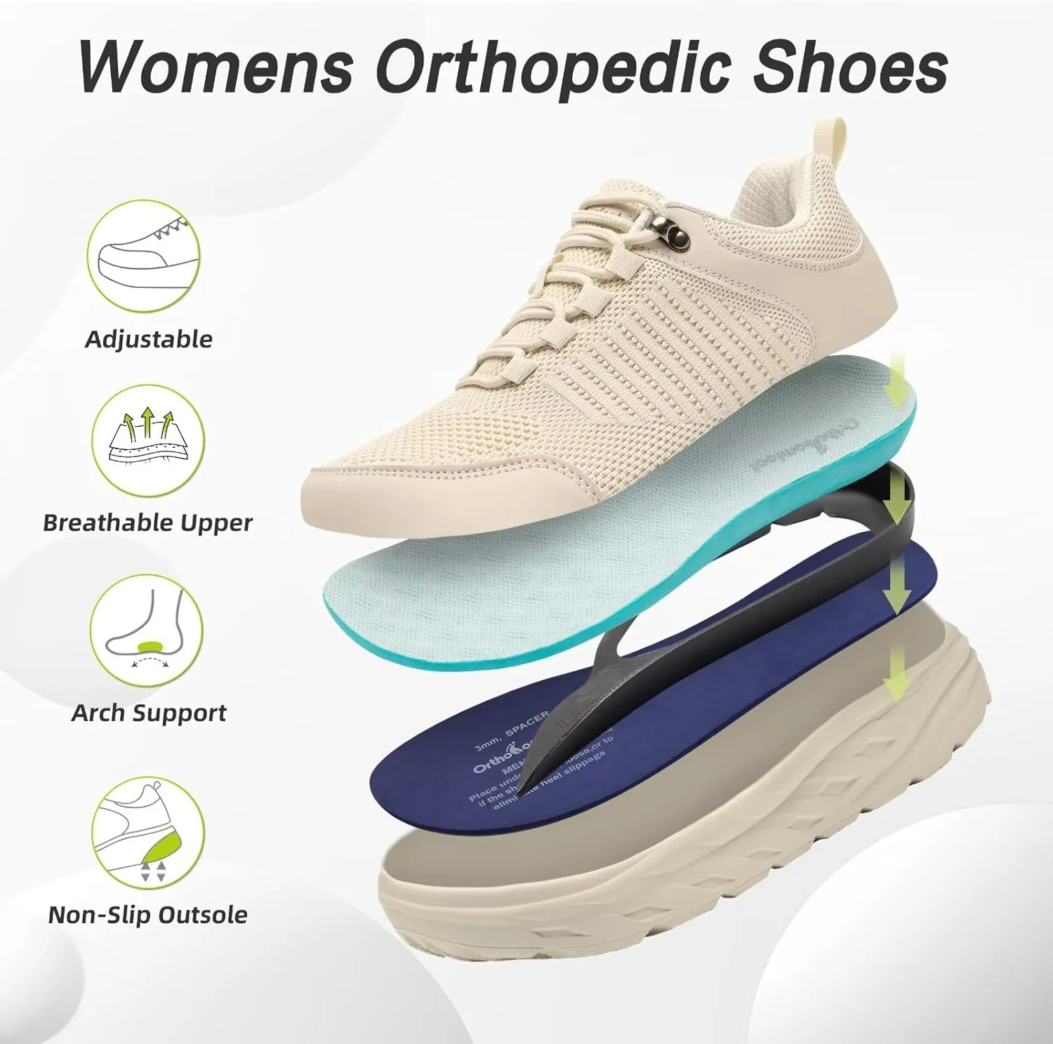OrthoComfoot Women's Orthopedic Diabetic Wide Walking Shoes: Comfortable Casual Arch Support Plantar Fasciitis Fashion Sneakers, Work Tennis Orthotic High Arch Swollen Feet Shoes for Foot Heel Pain