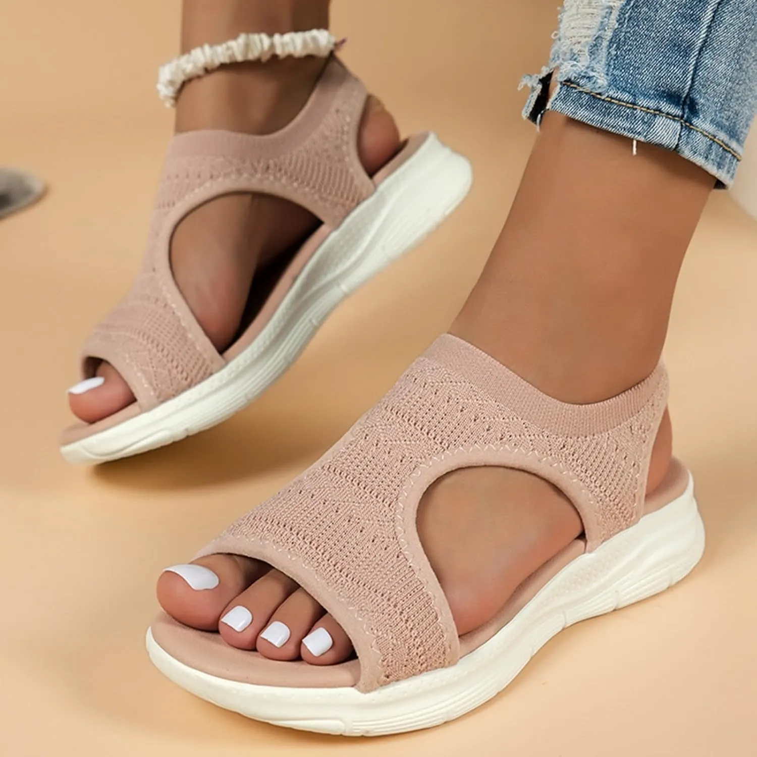 Orthopedic Sandals Women Arch Support Walking Sandals Comfortable Plantar Fasciitis Sport Sandal Mesh Thick-Soled Fishmouth Flying Woven Dress Sports Athletic Open Toe Non-Slip Platform Shoes