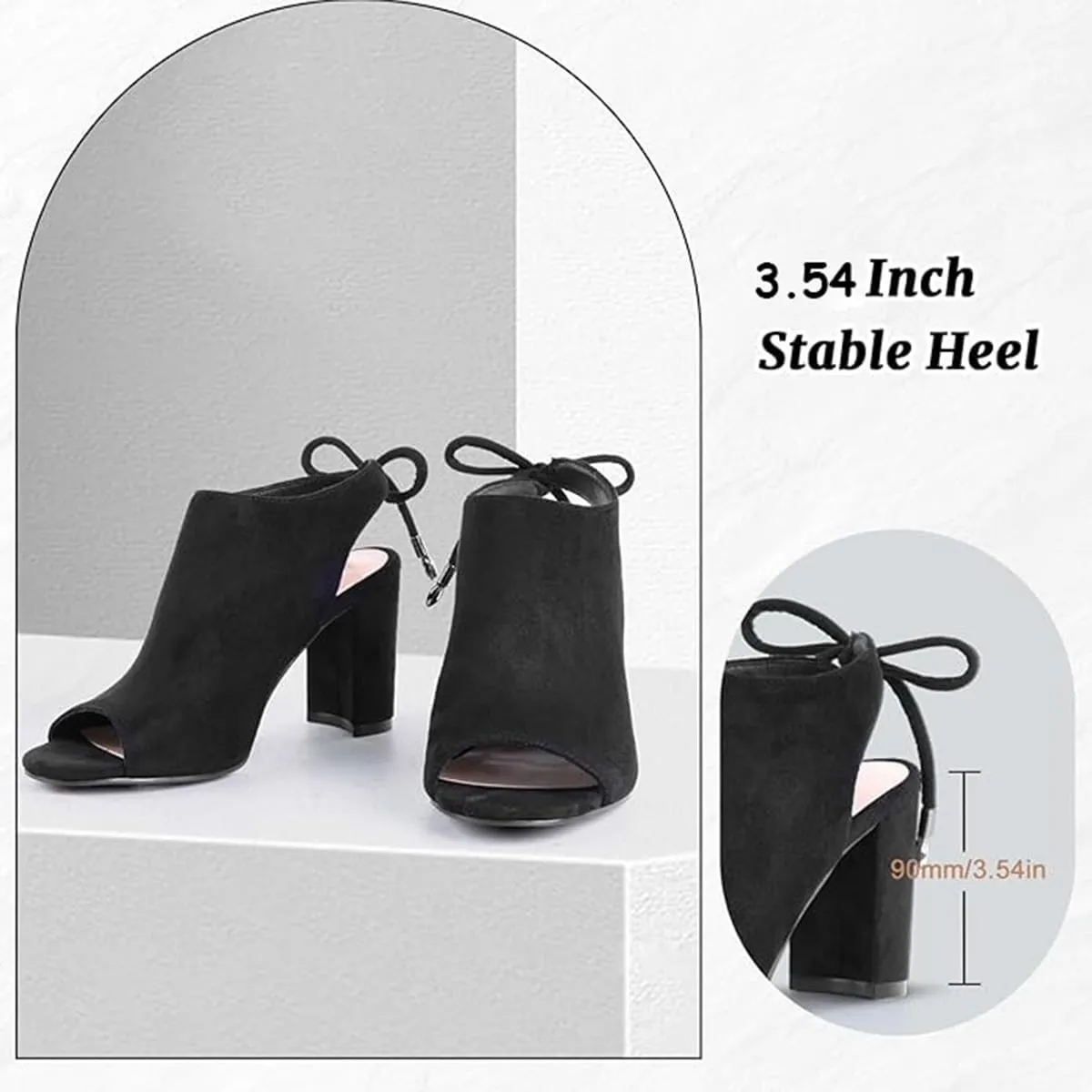 perixir Women's Black Heeled Sandals With Lace Up And Peep Toe Elegant Block High Heel Sandal For Women Fashion Dress Strappy Heels Womens Comfortable Shoes For Wedding Office Party