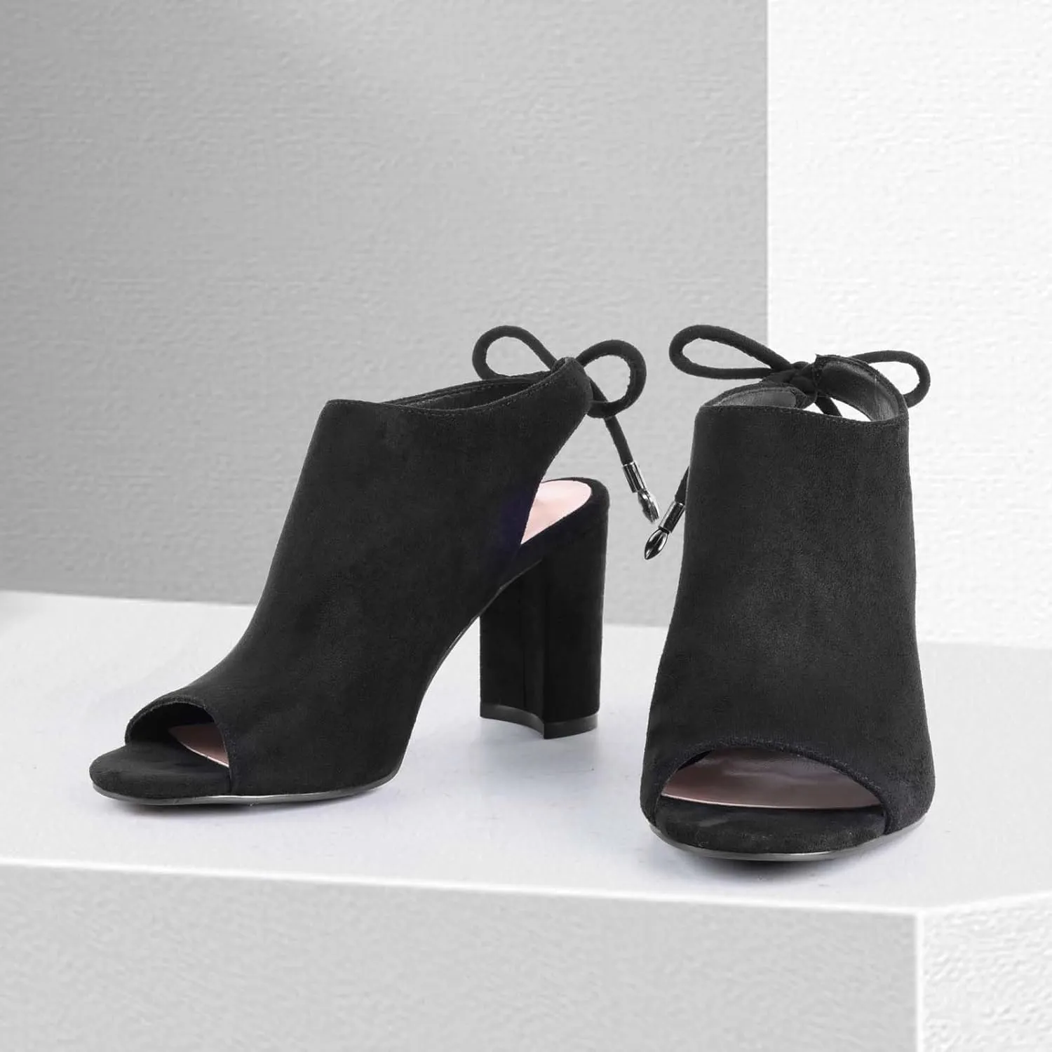 perixir Women's Black Heeled Sandals With Lace Up And Peep Toe Elegant Block High Heel Sandal For Women Fashion Dress Strappy Heels Womens Comfortable Shoes For Wedding Office Party