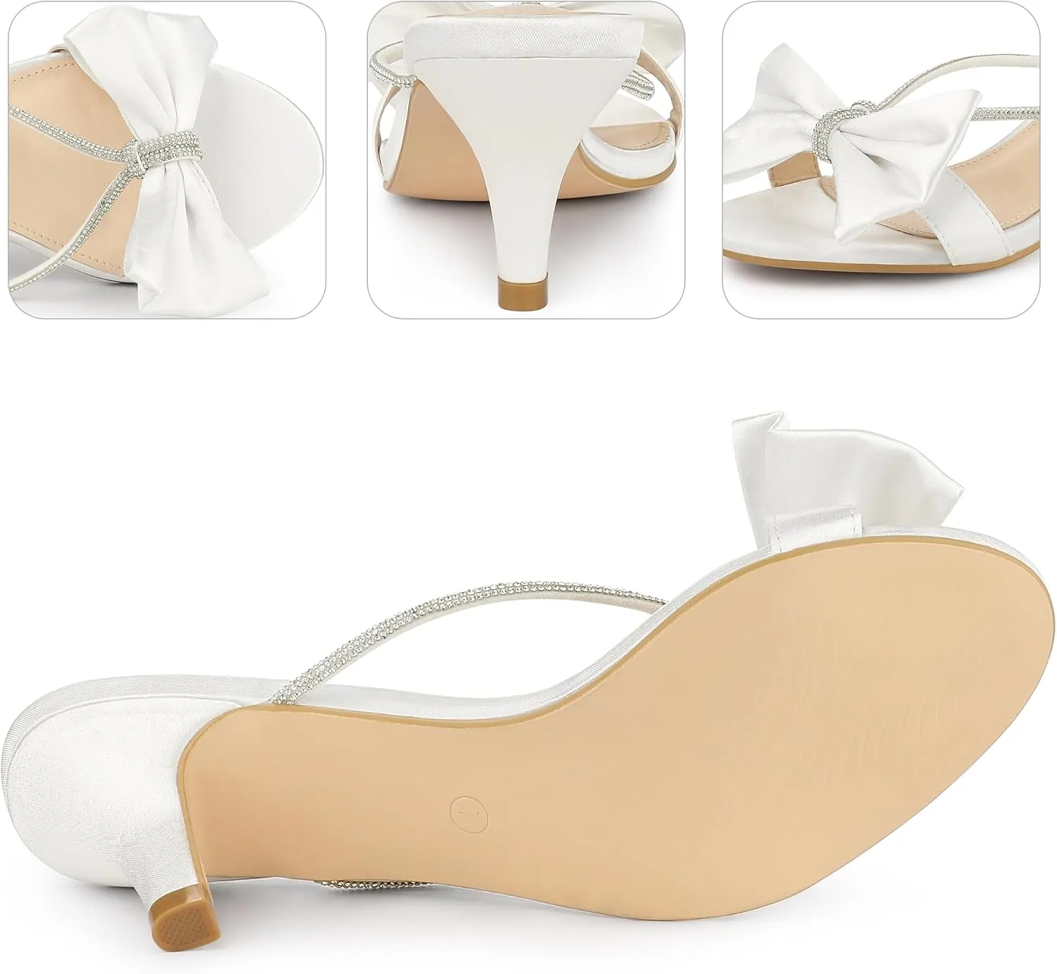 Perphy Rhinestone Strap Bow Kitten Heels Slide Sandals for Women