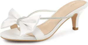 Perphy Rhinestone Strap Bow Kitten Heels Slide Sandals for Women