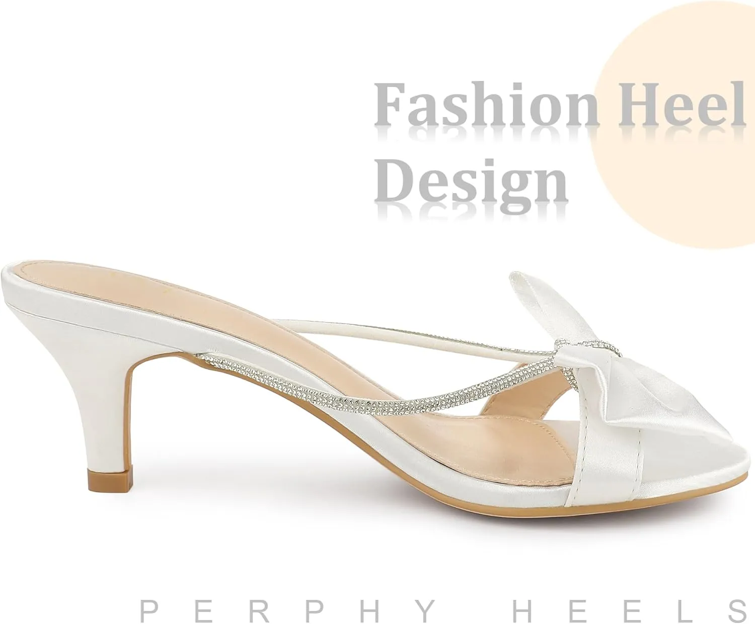 Perphy Rhinestone Strap Bow Kitten Heels Slide Sandals for Women