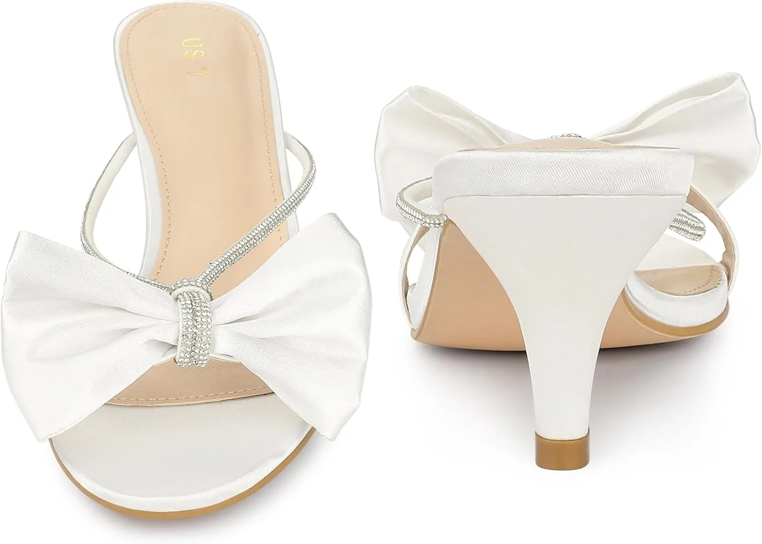 Perphy Rhinestone Strap Bow Kitten Heels Slide Sandals for Women