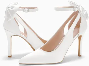 PiePieBuy Women's Pointed Toe High Heels Ankle Strap D'Orsay Pumps Shoes Bow Wedding Bowtie Back Dress Sandals
