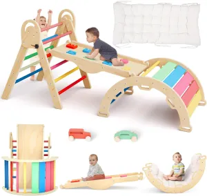 Pikler Triangle Set with Cushion, Toddler Climbing Toys Indoor, Baby Climbing Gym, Climbing Toys for Toddlers 1-3 Inside, Montessori Climbing Set, 9 Combinations Indoor Playground Jungle Gyms