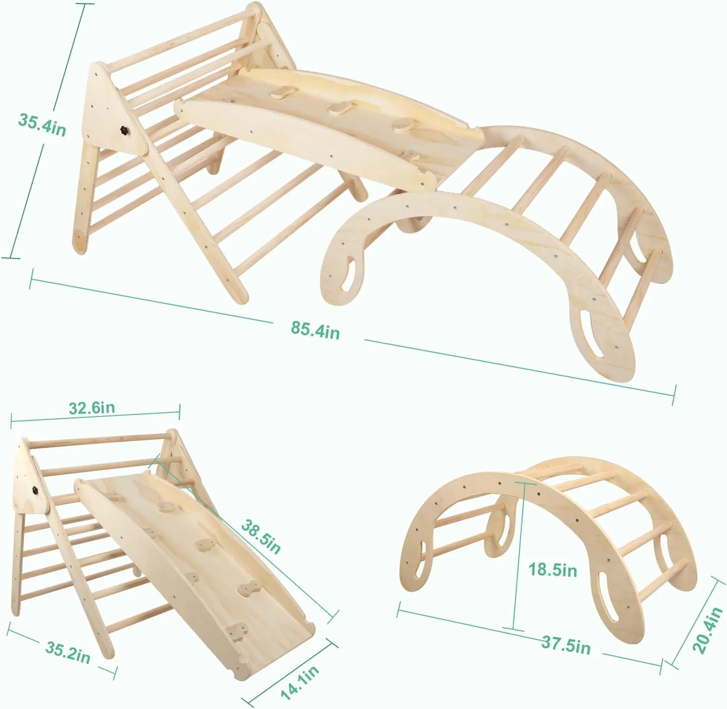Pikler Triangle Toddler Climbing Toys Set, 5 in 1 Foldable Indoor Triangle Set with Triangle Ladder, Climbing Ramp, Arch Climber, Rocker, and Slide for Montessori Gym Toys for Kids (Extra Large)