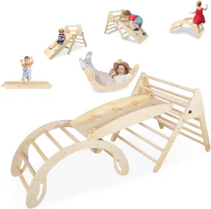 Pikler Triangle Toddler Climbing Toys Set, 5 in 1 Foldable Indoor Triangle Set with Triangle Ladder, Climbing Ramp, Arch Climber, Rocker, and Slide for Montessori Gym Toys for Kids (Extra Large)