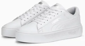 PUMA Women's Smash Platform V3 Sneaker, Puma White/Silver, 7.5 US