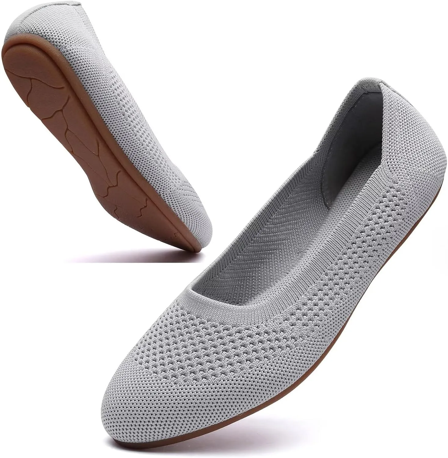 Puxowe Women’s Ballet Flat Shoes Round Toe Knit Slip On Ballerina Walking Flats Dress Shoes for Women