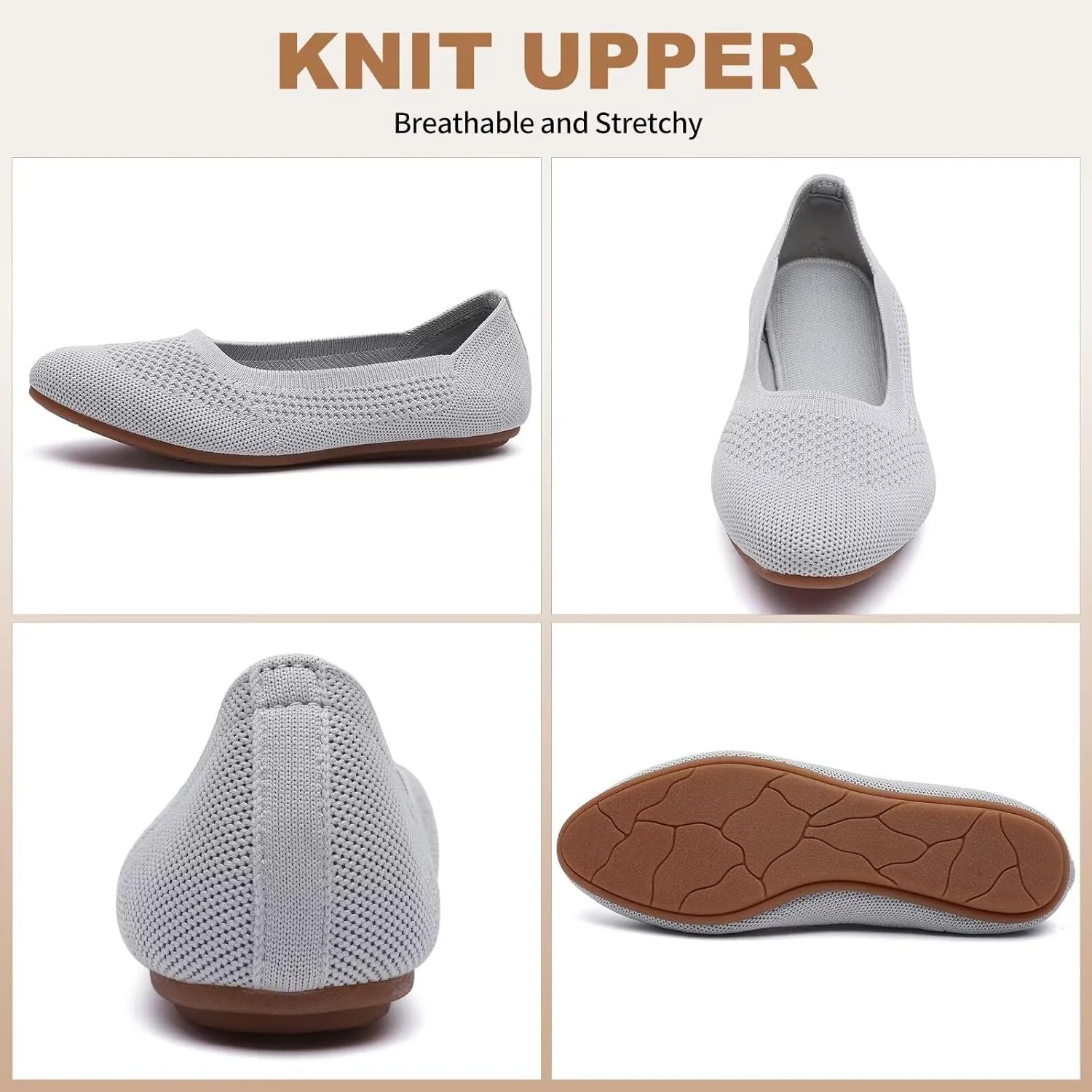 Puxowe Women’s Ballet Flat Shoes Round Toe Knit Slip On Ballerina Walking Flats Dress Shoes for Women