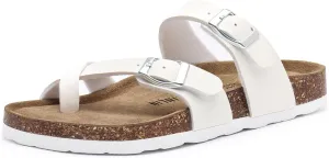 Rainlin Women's Cork Footbed Sandals Comfortable Adjustable Buckle Flat Thong Slide Sandals with Arch Support