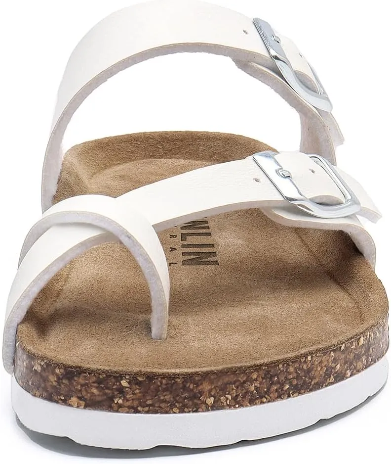 Rainlin Women's Cork Footbed Sandals Comfortable Adjustable Buckle Flat Thong Slide Sandals with Arch Support