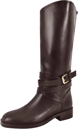Riding Boots for Women Flat Wide Calf Low Heels Boot Knee High Pointed Toe Buckle Booties