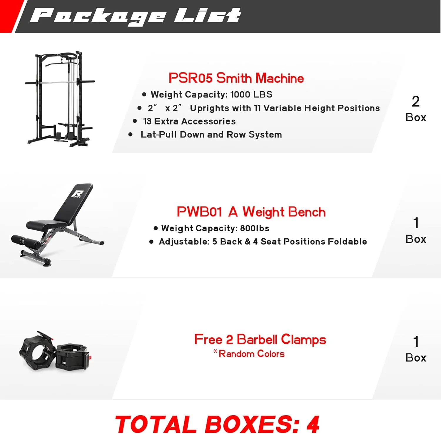 RitFit Smith Machine Power Rack with LAT-Pull Down System, Landmine, Barbell Bar, Plate Storage Pegs and More Training Attachment