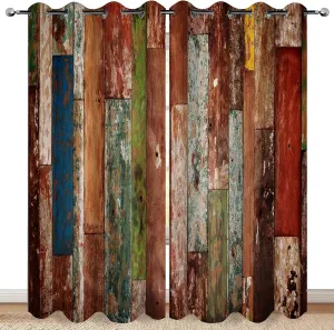 Rustic Wood Barn Door Blackout Curtains Village Wooden Home Decor Vintage Farmhouse Country Colorful Plank Decorate for Bedroom Living Room Grommet Window Drapes 2 Panel Set, 52x84 Inch