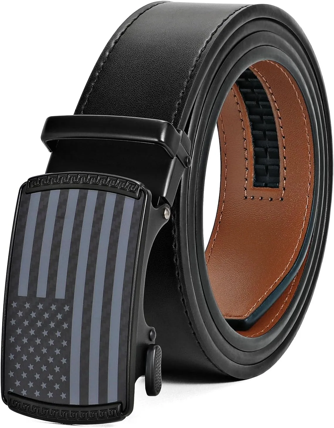 SANSTHS Golf Ratchet Belt for Men, Mens Belt Casual 1 1/3" Flag Pattern Auto Slide Buckle for Jeans