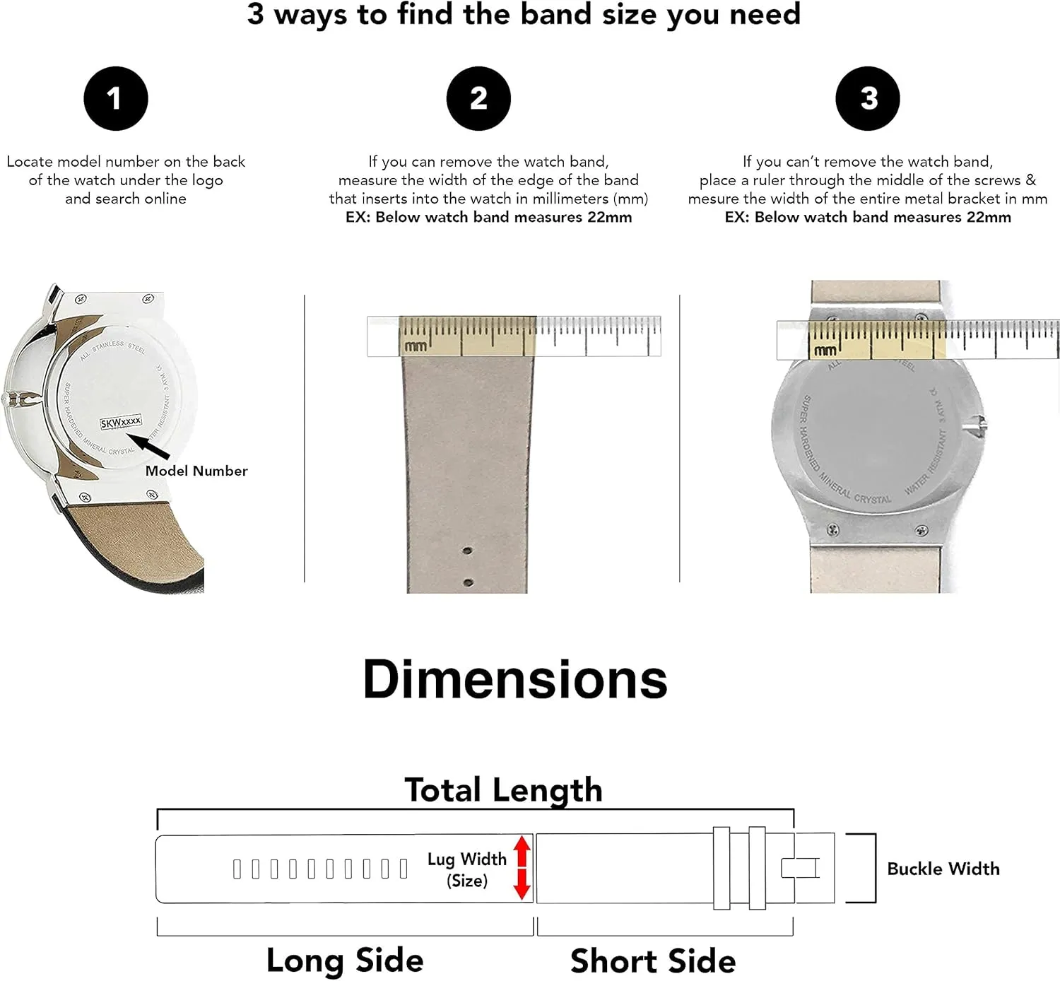 Screw Fit, Genuine Leather Replacement Watch Band Strap for Skagen Watches, Attaches with Screws, 12mm, 14mm, 16mm 18mm, 20mm, 22mm, 28mm, 30mm