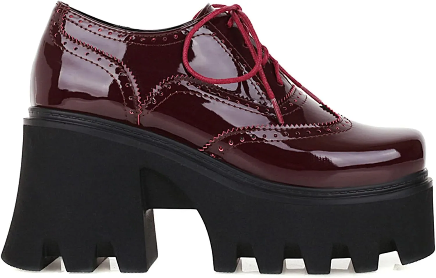 SHEMEE Women's Vintage Wingtip Oxfords Pumps Chunky Platform Block High Heel Round Toe Lace Up Gothic Brogue Shoes