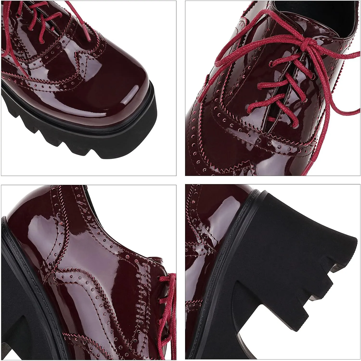 SHEMEE Women's Vintage Wingtip Oxfords Pumps Chunky Platform Block High Heel Round Toe Lace Up Gothic Brogue Shoes