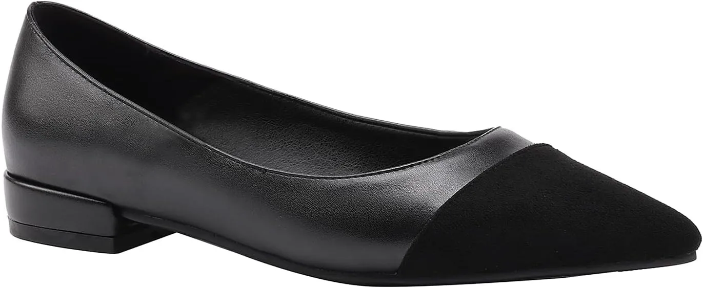 SHODENSE Women Casual Cap Toe Flats Slip on Pointed Toe Ballet Flats Two Tone 0.5" Low Flat Heel Pumps Comfort Colorblock Basic Flat Dress Shoes Work Chic Driver Flats Fall 4-11 M US