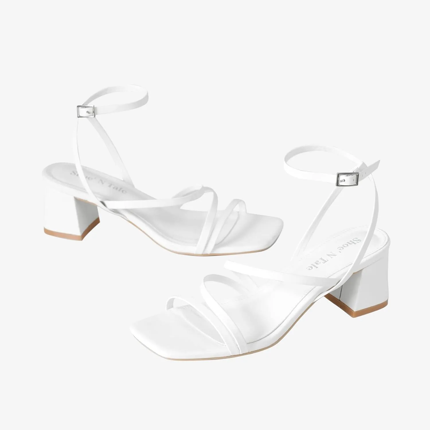 Shoe'N Tale Strappy Heels for Women Low Chunky Block Heel Dress Shoes Square Open Toe Ankle Strap Heeled Sandals
