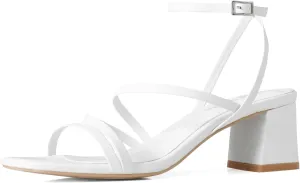 Shoe'N Tale Strappy Heels for Women Low Chunky Block Heel Dress Shoes Square Open Toe Ankle Strap Heeled Sandals