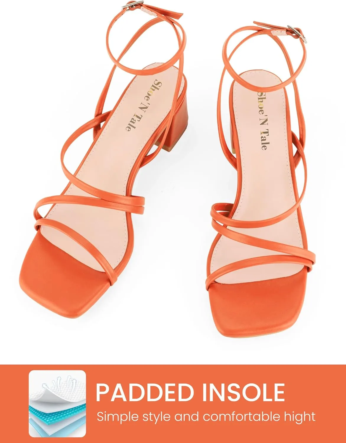Shoe'N Tale Strappy Heels for Women Low Chunky Block Heel Dress Shoes Square Open Toe Ankle Strap Heeled Sandals