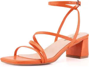 Shoe'N Tale Strappy Heels for Women Low Chunky Block Heel Dress Shoes Square Open Toe Ankle Strap Heeled Sandals