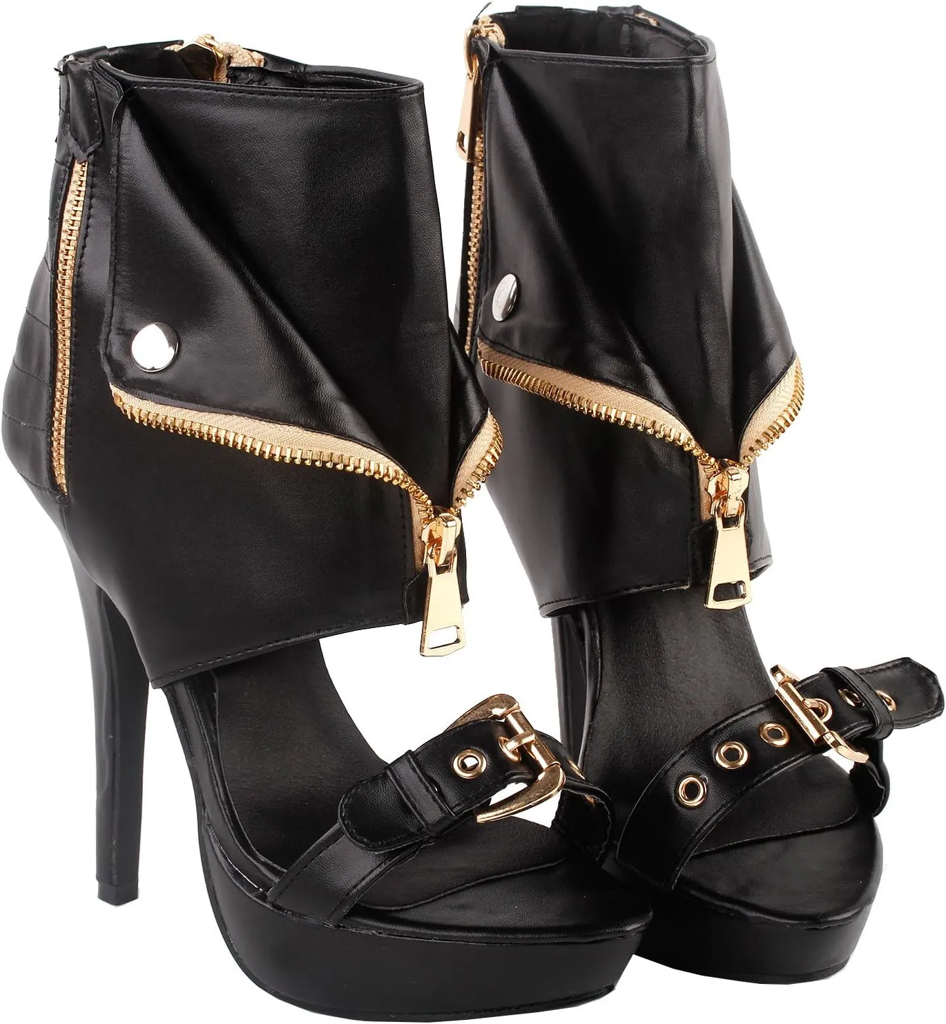 SHOW STORY Punk Stud Buckle High Heels Stilettos Pumps with Zipper Bootie Sandal,LF30103