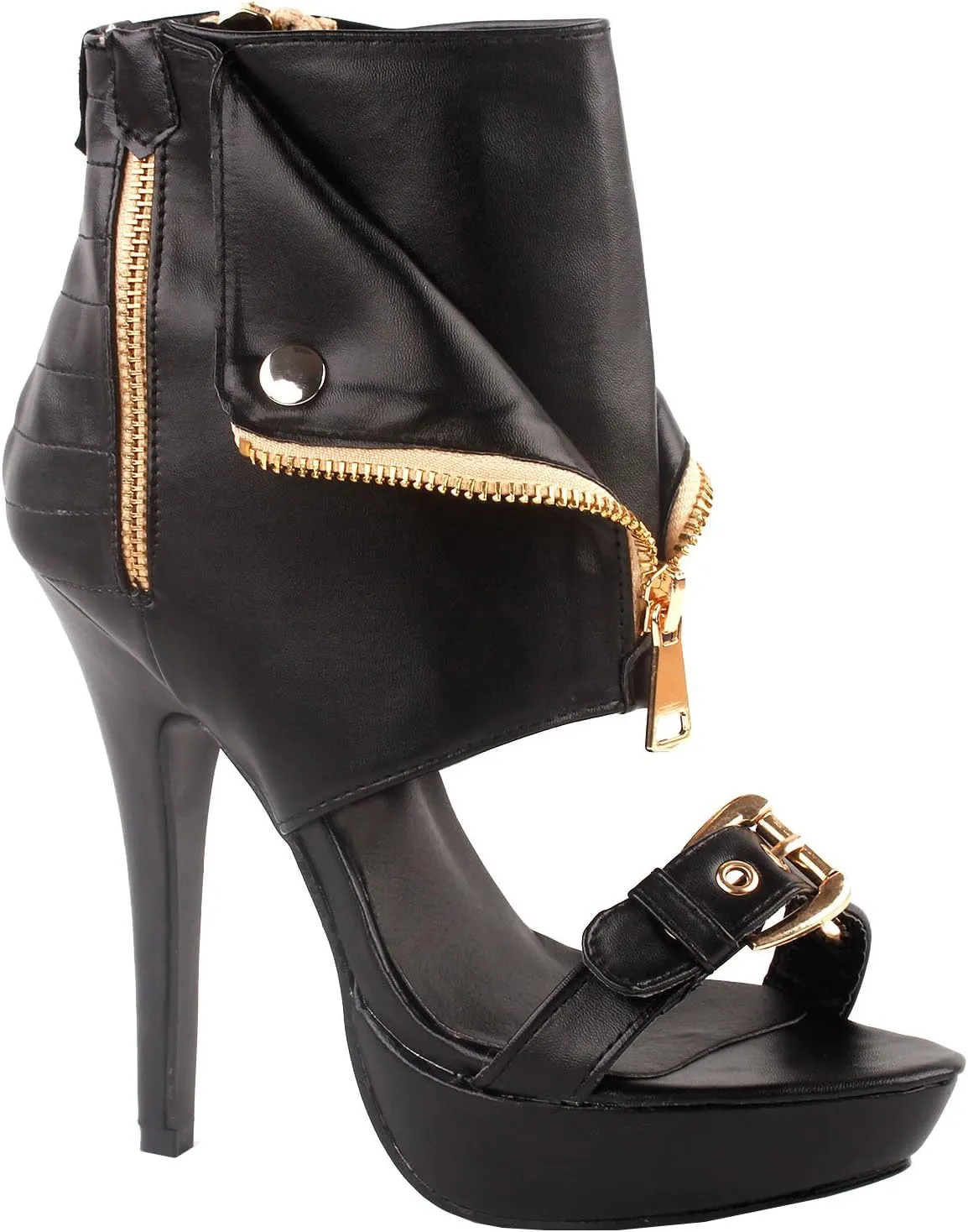 SHOW STORY Punk Stud Buckle High Heels Stilettos Pumps with Zipper Bootie Sandal,LF30103