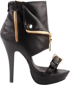 SHOW STORY Punk Stud Buckle High Heels Stilettos Pumps with Zipper Bootie Sandal,LF30103